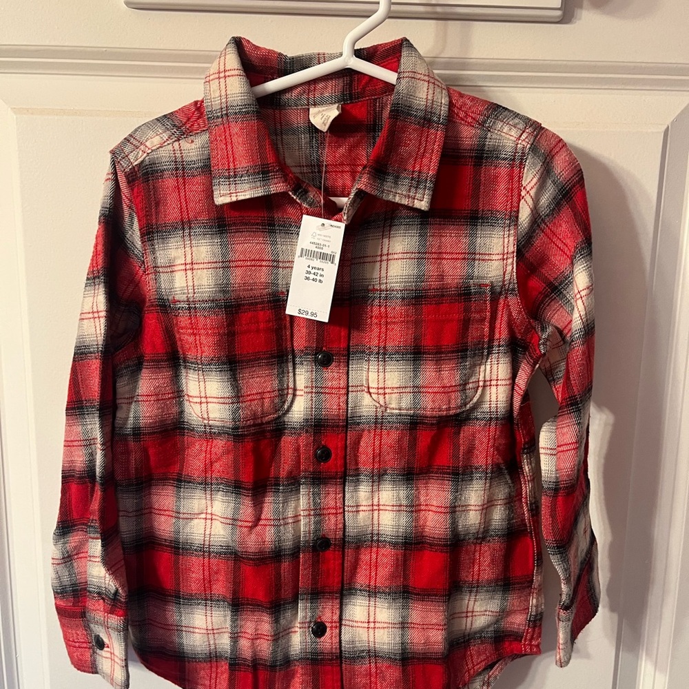GAP Kids Red and Black Plaid Button Down Shirt
